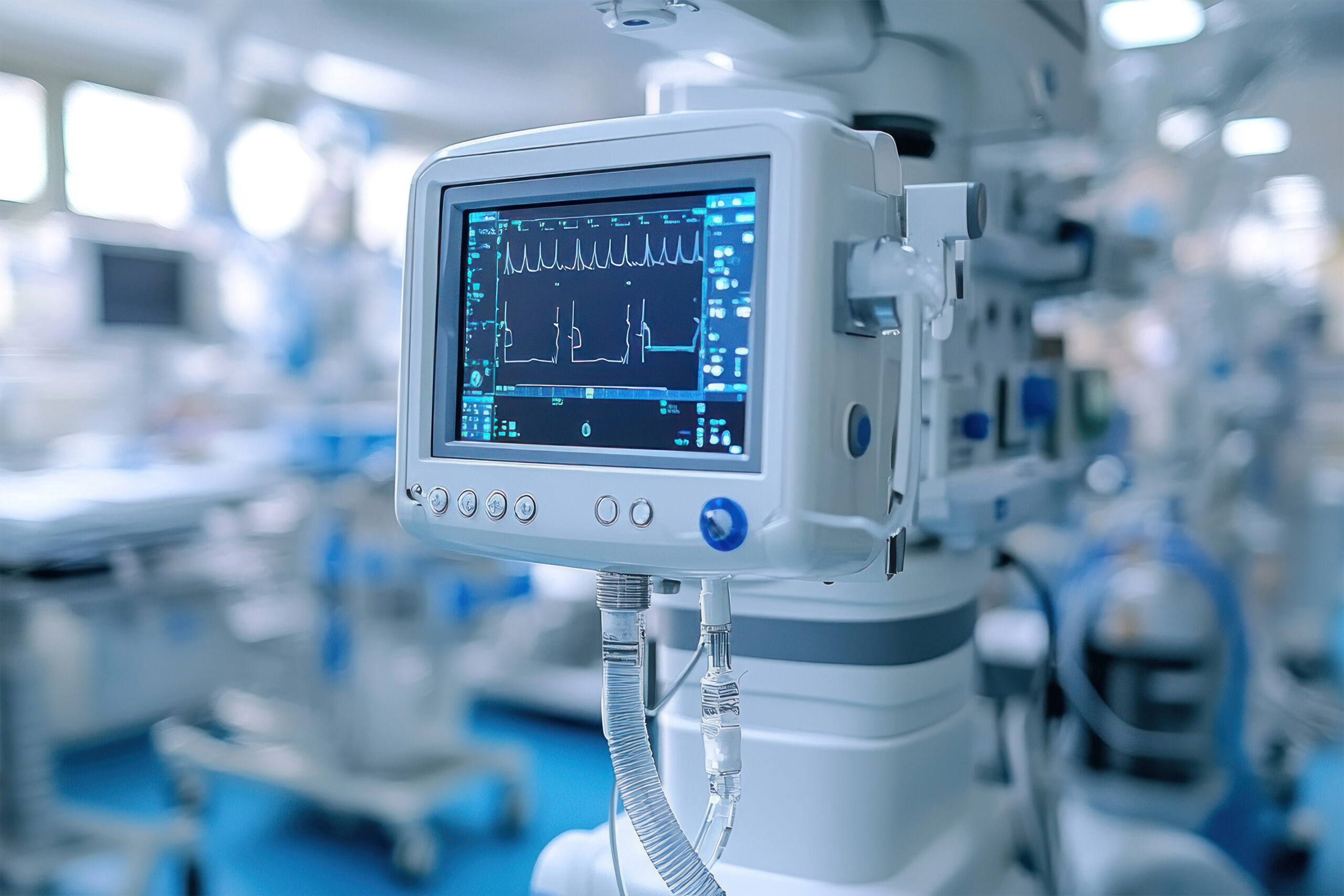 medizinischer monitor mit vitalzeichen im krankenhauszimmer scaled